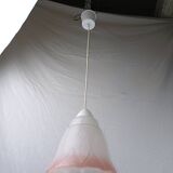 Mid-century white and pink glass suspension French vintage 1950