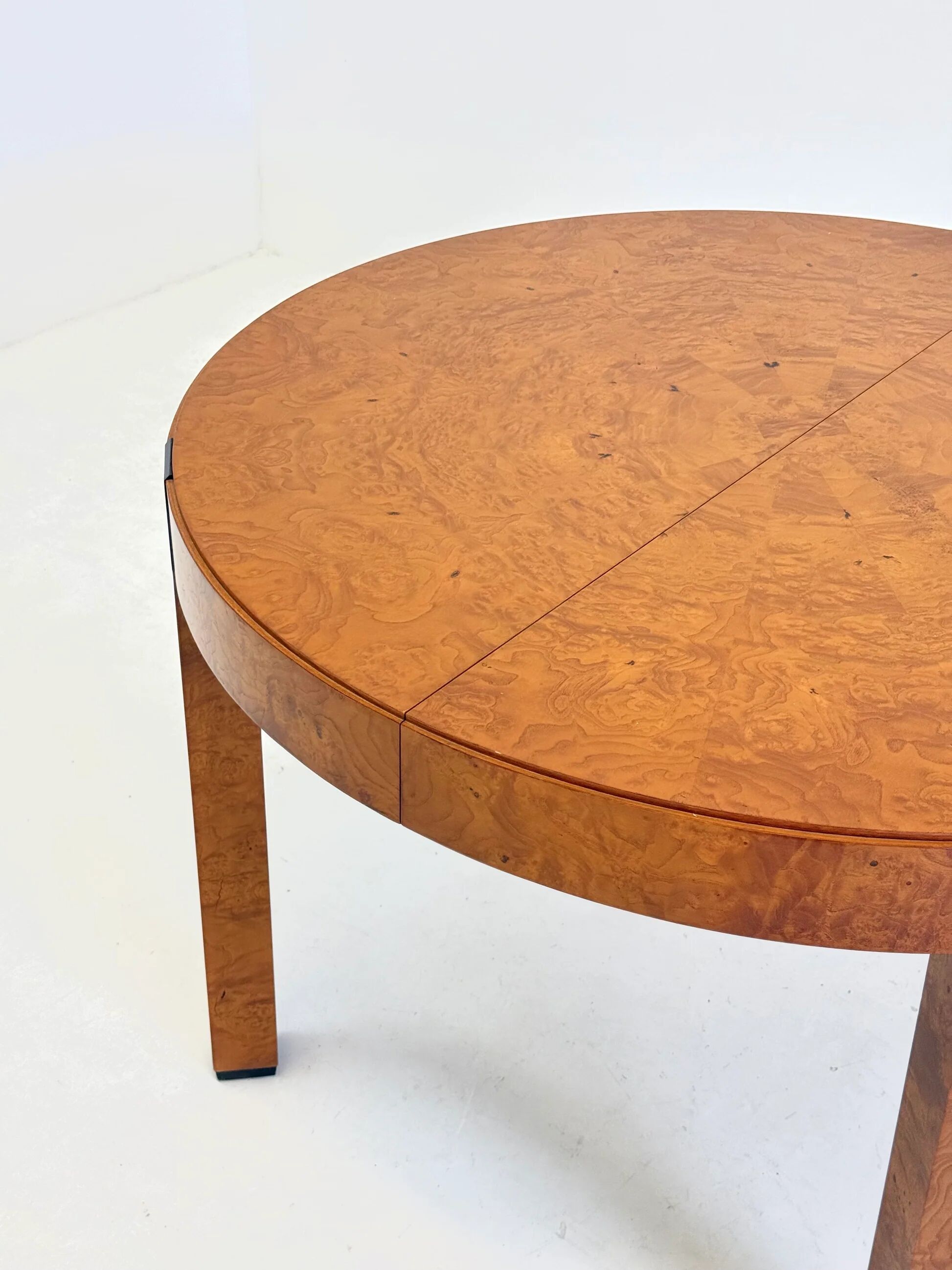Vintage burl wood round dining table by Grange