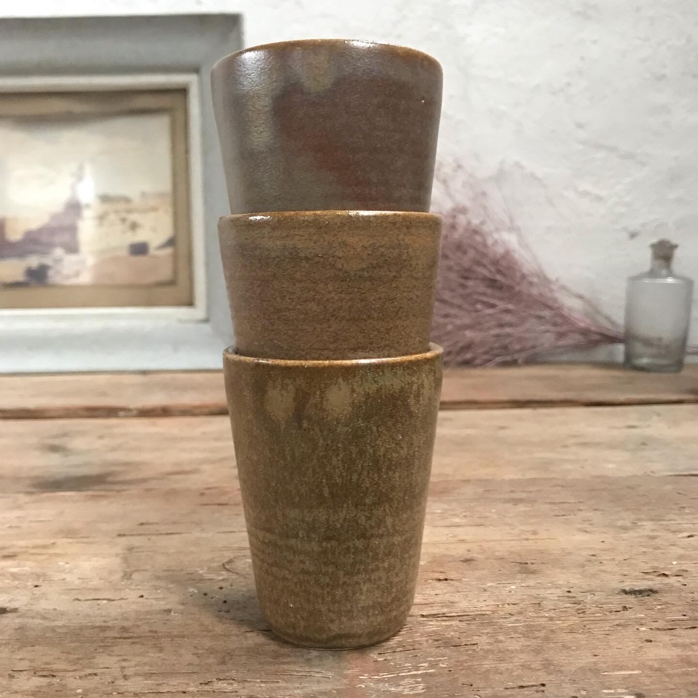 Trio of Digoin stoneware glasses