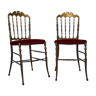 Paire de chaises en laiton velours rouge de Chiavari, années 1950