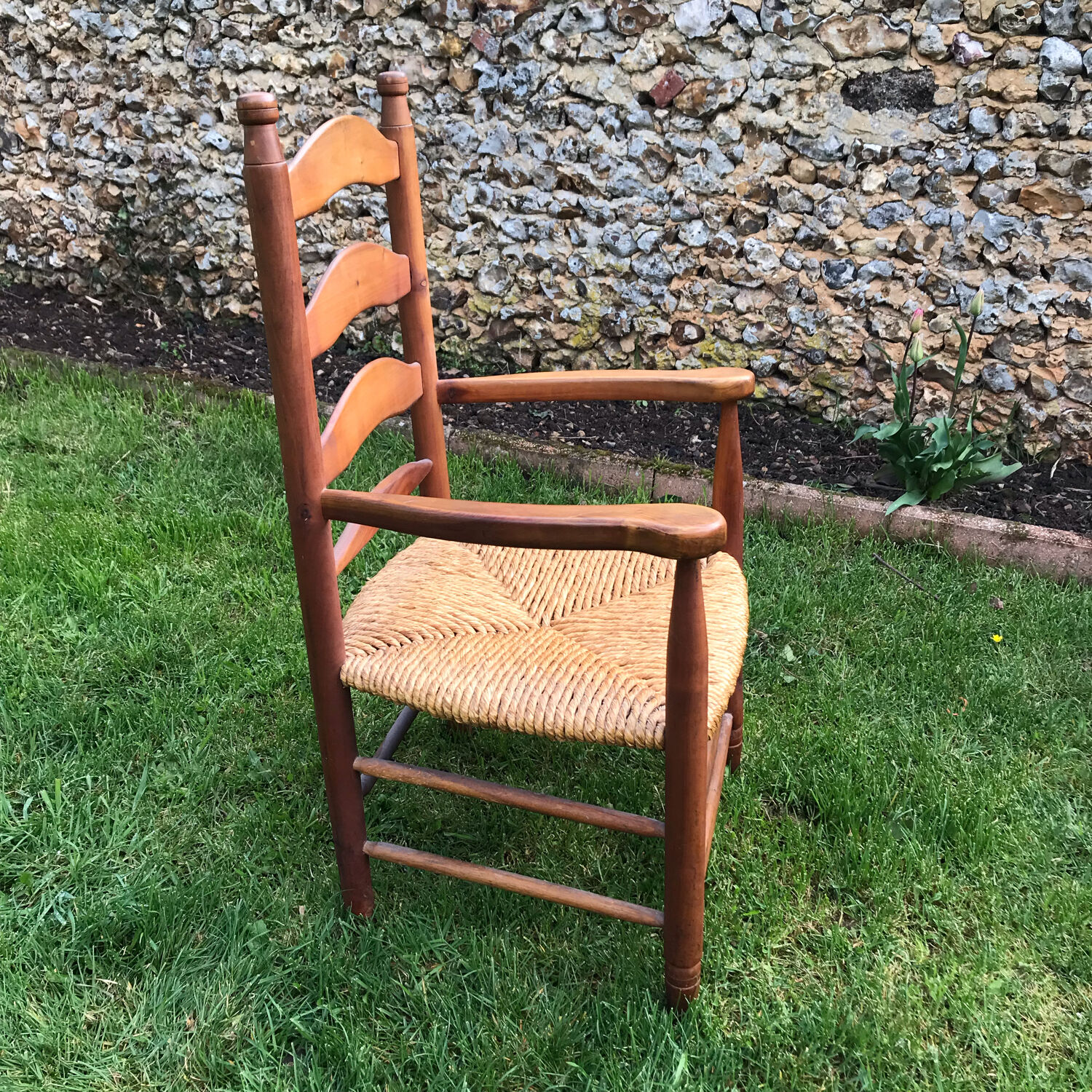 Fauteuil vintage orme et paille