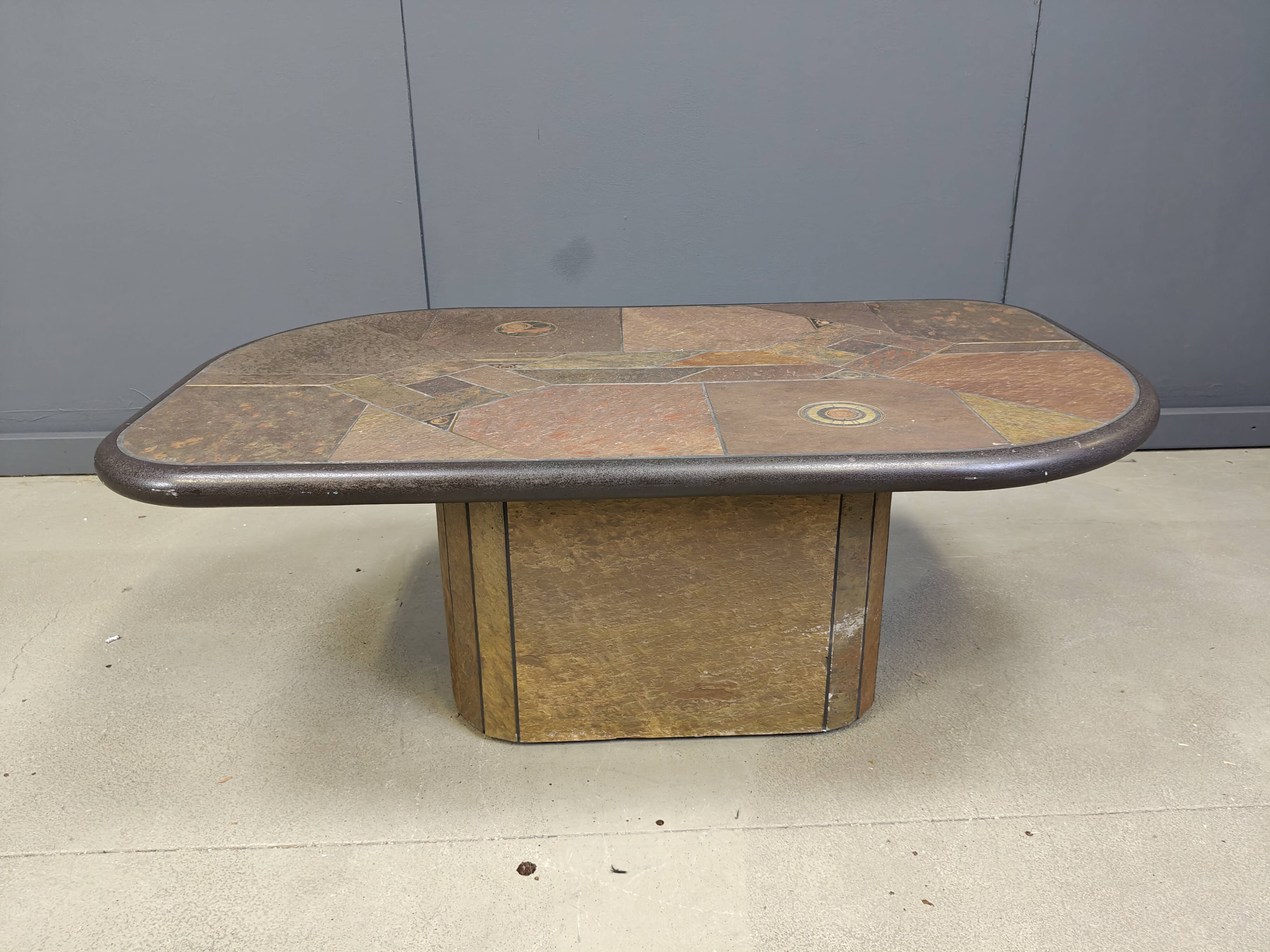Brutalist slate stone coffee table, 1980s