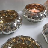 Set of 6 Mercurized Silver Glass Tealight Holders