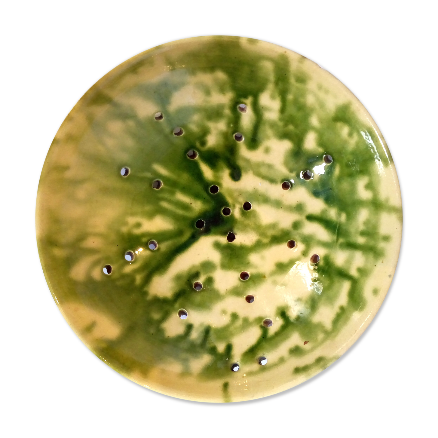 Yellow and green ceramic drain plate
