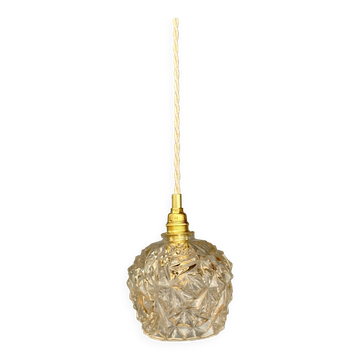 Suspension globe vintage en verre moulé