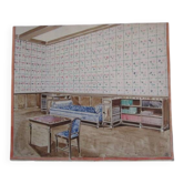 Original old watercolor - Interior architecture