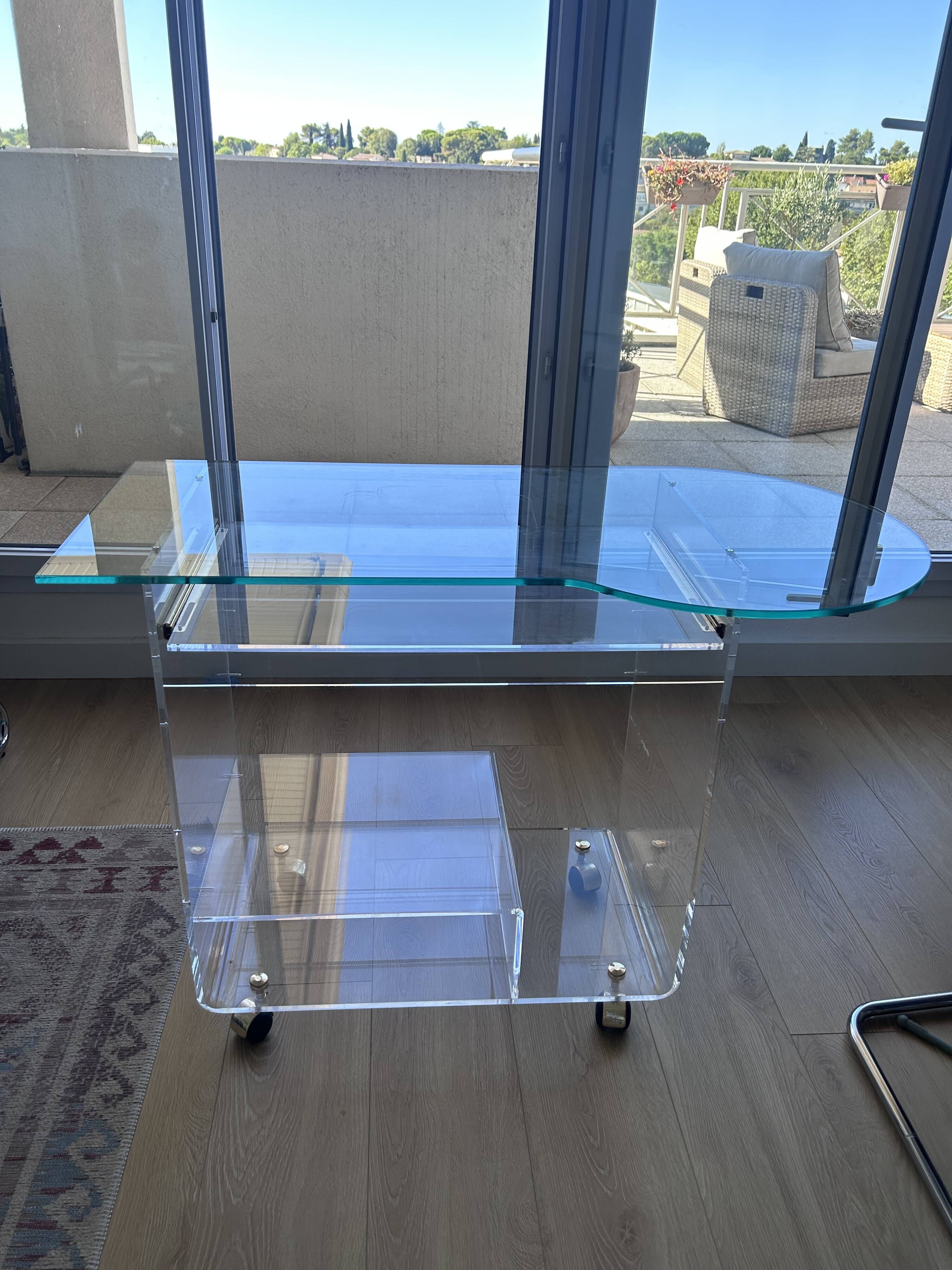 Bureau français vintage Plexiglas & verre – Space Age – circa 1970