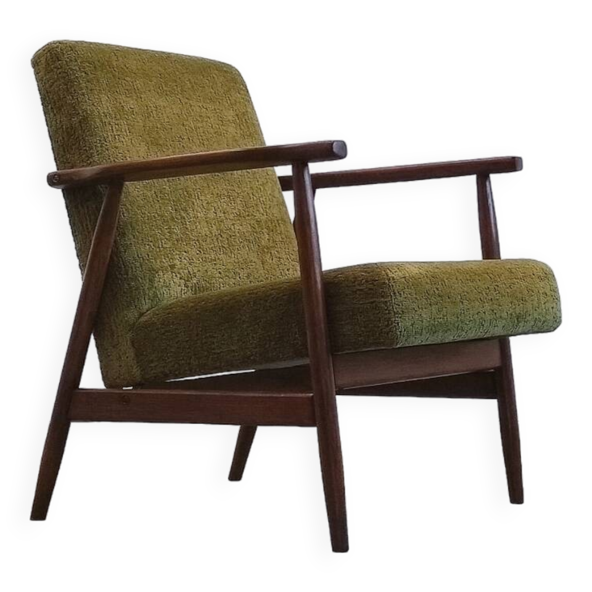 1970 Armchair, Model B-7727 in Long Hair Green Velvet