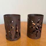 Pair of wrought iron garden tealight holders