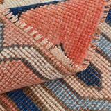 Tapis Vintage Géométrique Bleu et Rose Fait Main – Style Oriental,128x265Cm