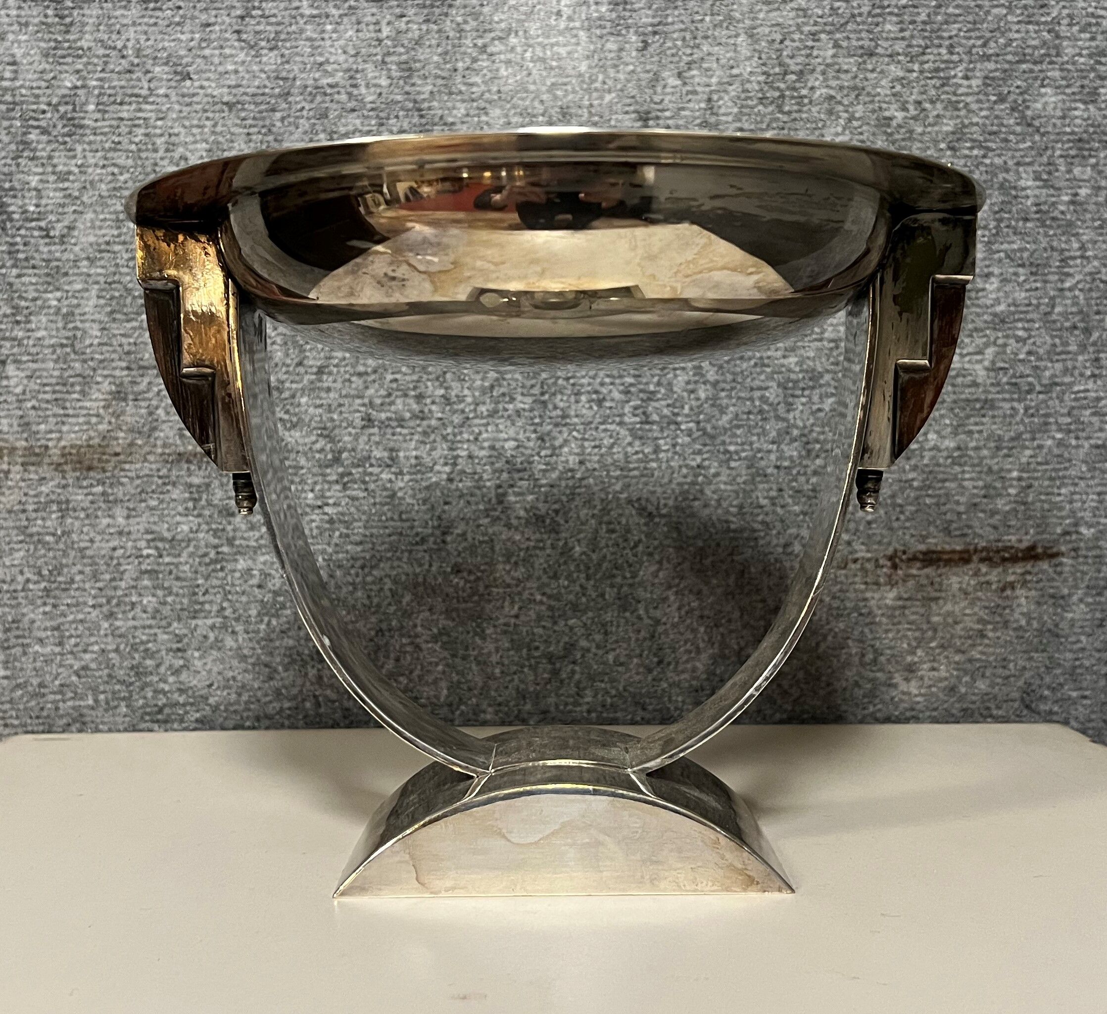 Atypical shaped centerpiece in silver and ebony metal Art Deco era