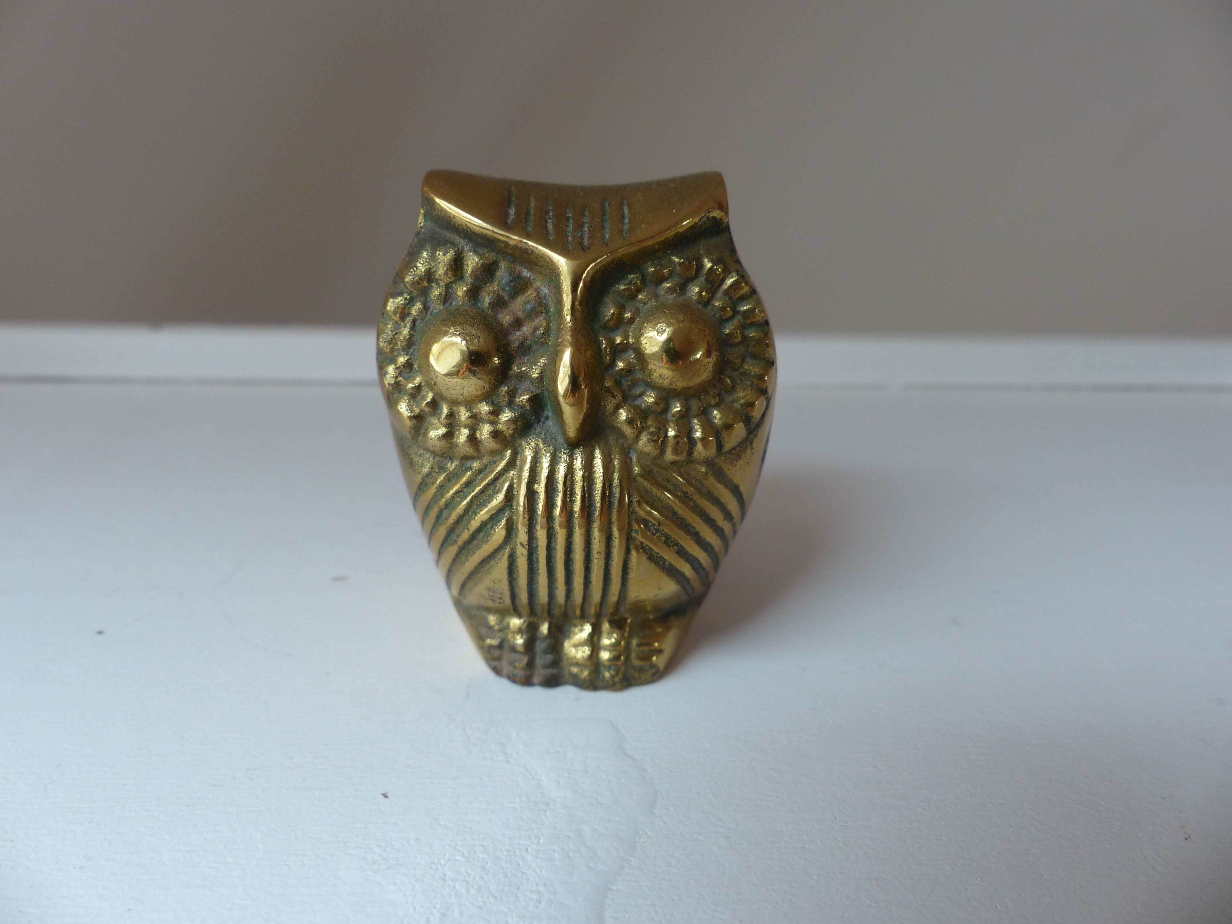 Miniature Owl Figure in Vintage Brass
