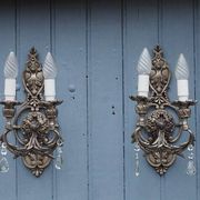 Appliques en cristal Hollywood Regency italienne – Lumière à double bras en métal argenté