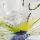 Large Murano Glass Bowl in Clear with Blue & Yellow Swirls – Oval Vintage Italian Design (1970s)