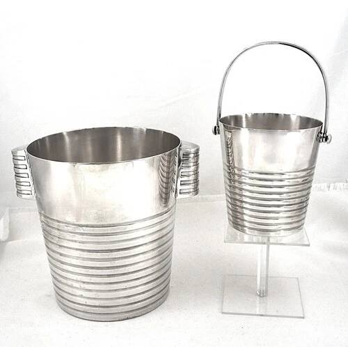 Champagne bucket and ice bucket, Luc Lanel for Christofle model Ondulation.