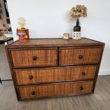 Rattan and solid wood chest of drawers