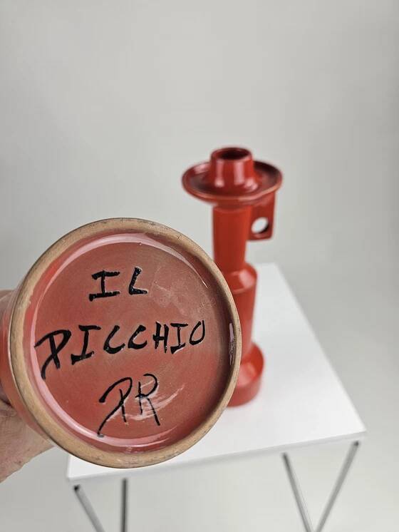 2 bougeoirs en céramique Enzo Bioli pour Il Picchio, Italie années 1970
