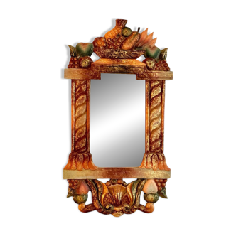 Miroir vintage en bois peint polychrome, 70´s