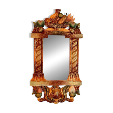 Miroir vintage en bois peint polychrome, 70´s