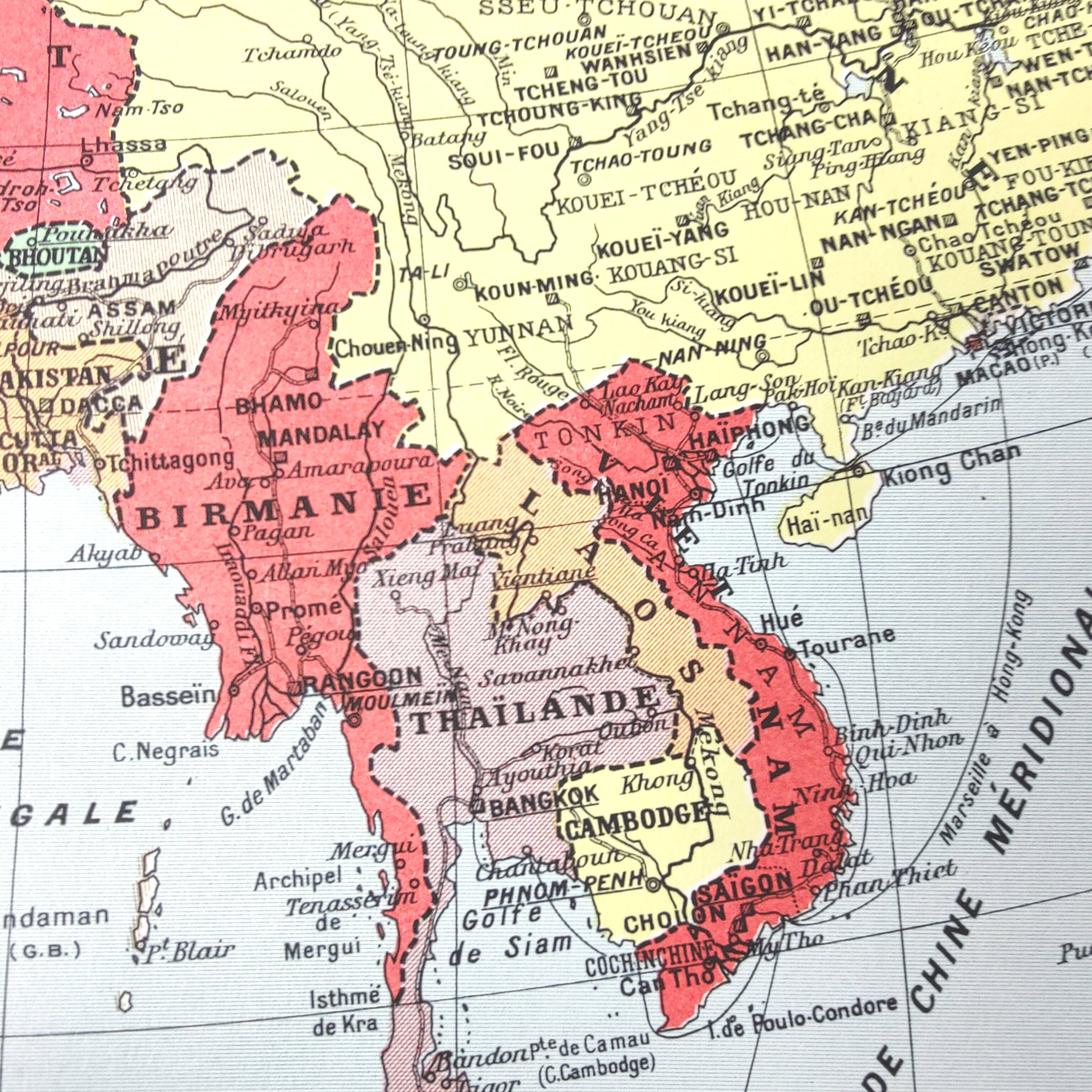 Vintage map Asia China Japan India USSR 43x43cm from 1950