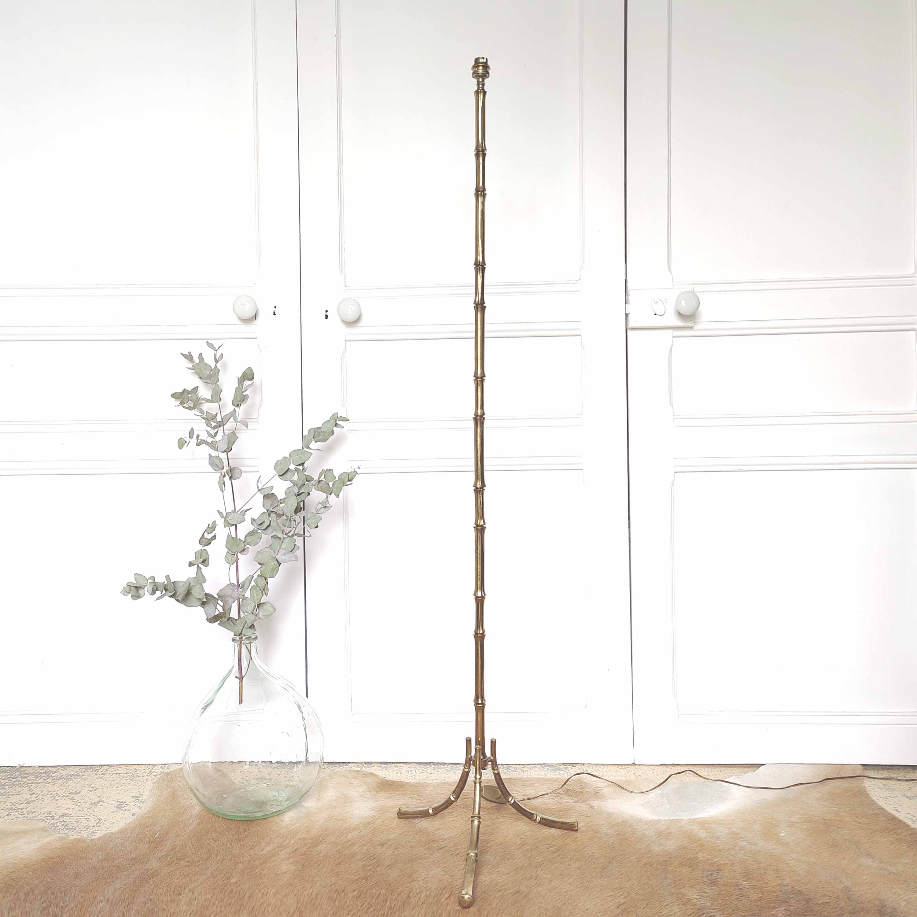 Vintage tripod brass floor lamp bamboo decoration