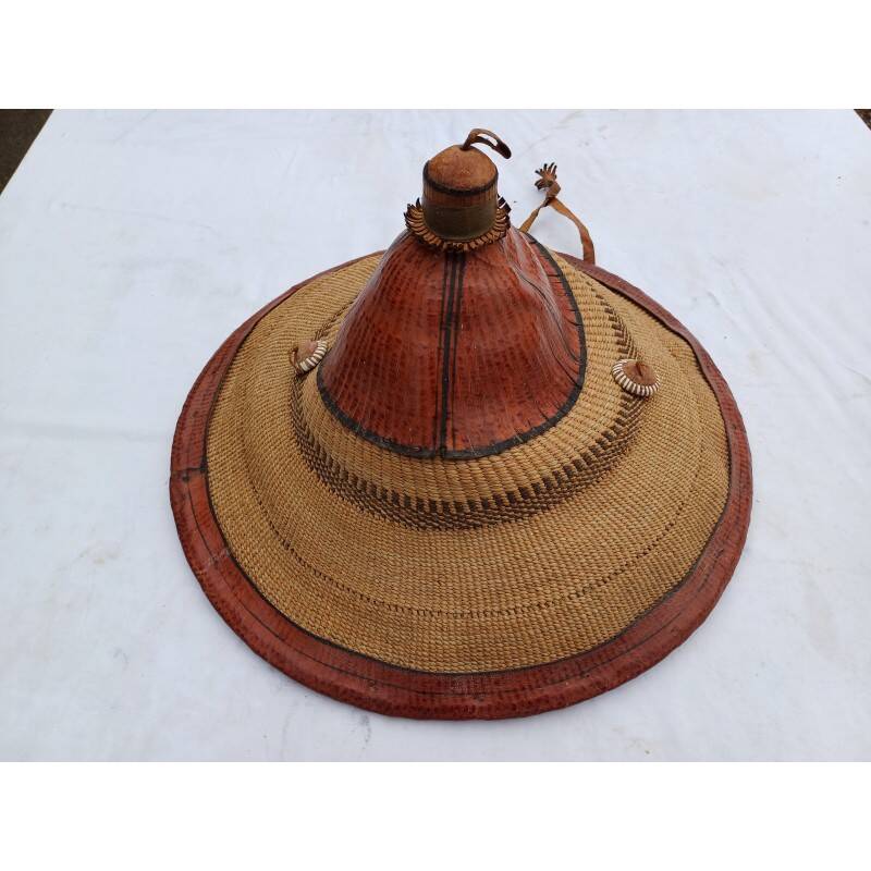 African hat from Nigeria, straw and leather