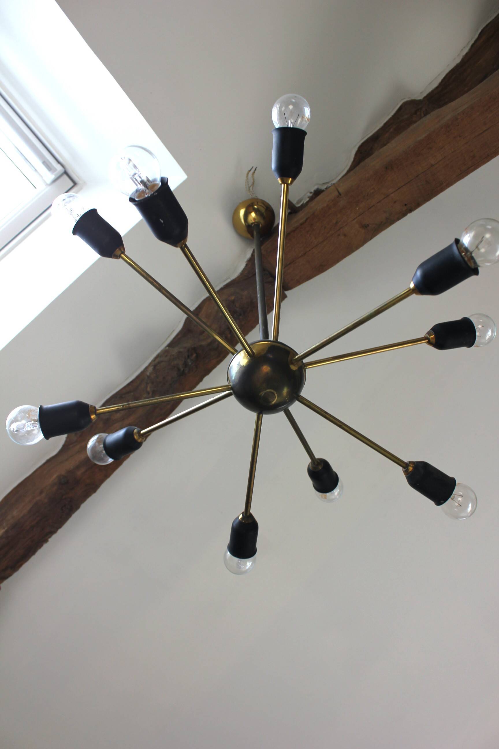 Lustre suspension Spoutnik vintage année 60 doré space age