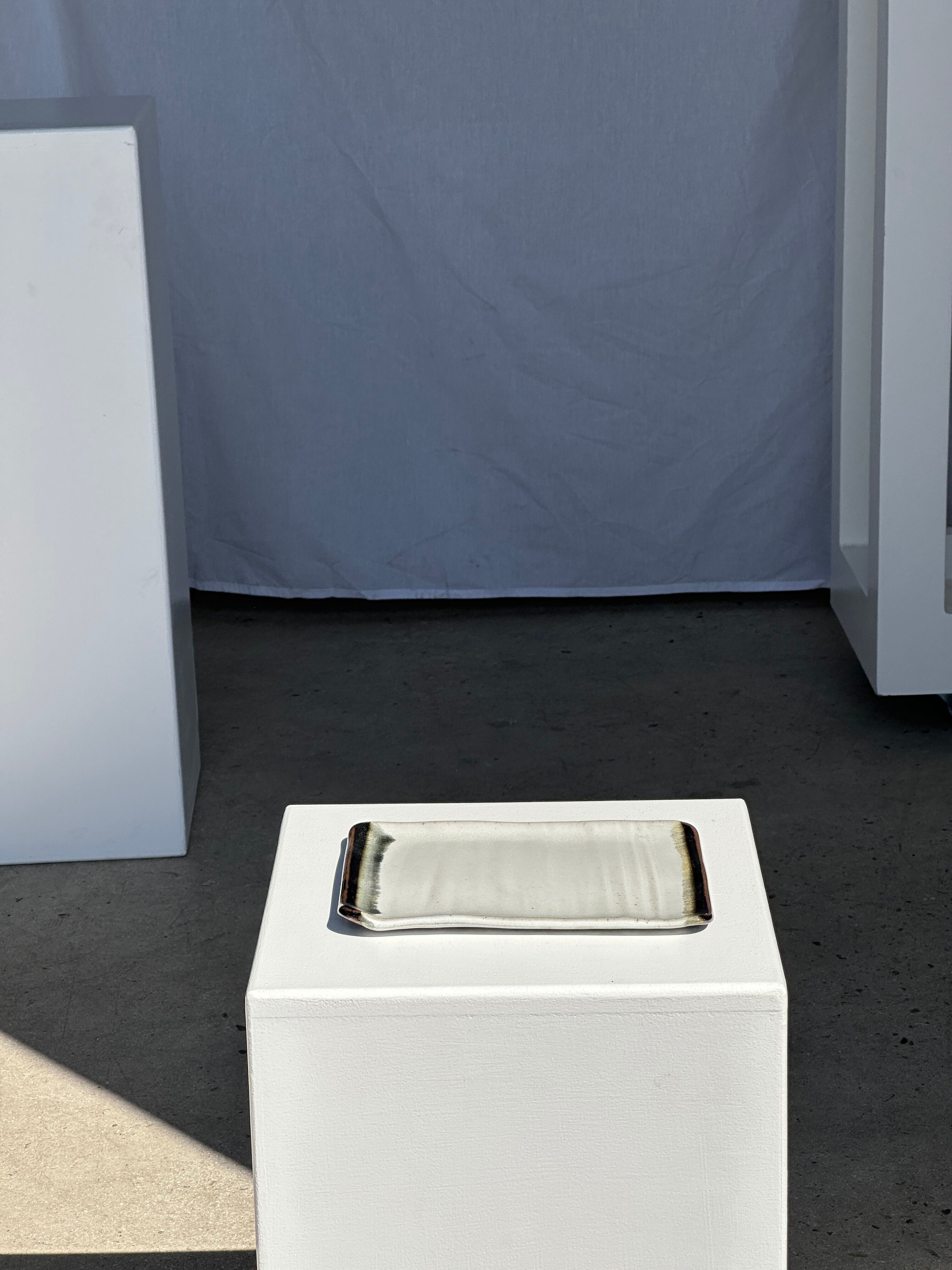 Trio of small rectangular serving dishes white and black Indonesian ceramic 21x16