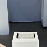 Trio of small rectangular serving dishes white and black Indonesian ceramic 21x16