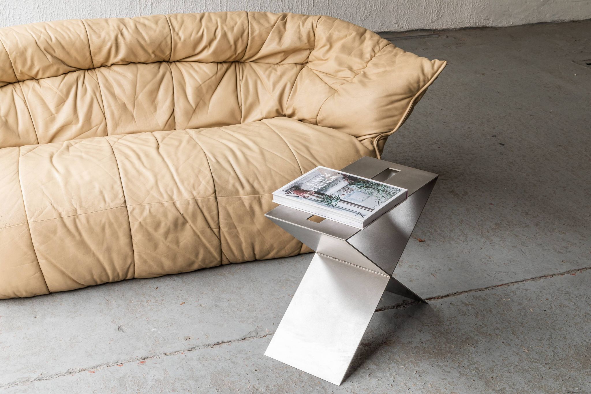 Contemporary stainless steel side table by Lena Coupez, Belgium, 2024