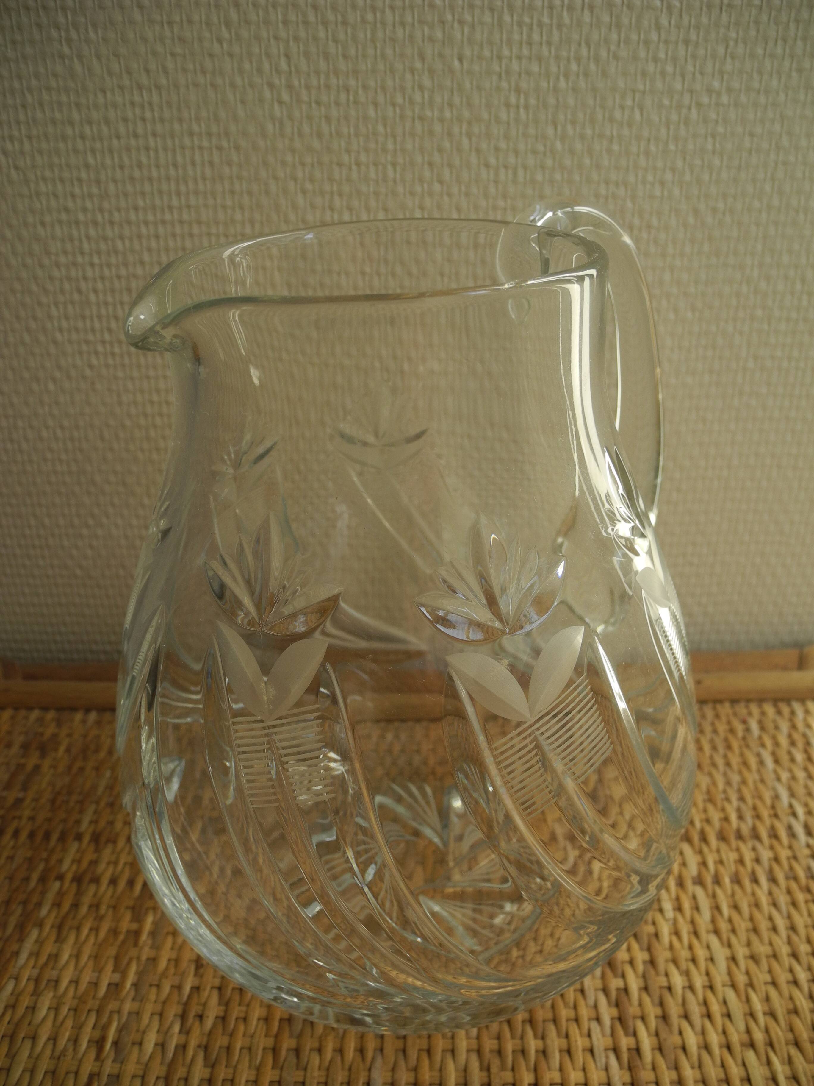 old pitcher carafe cut crystal art table vintage crystal pitcher