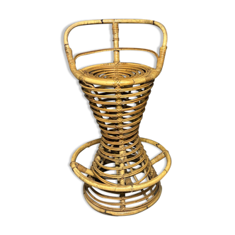 Rattan and bamboo stool in the style of Tito Agnoli