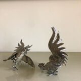 Vintage silver metal roosters