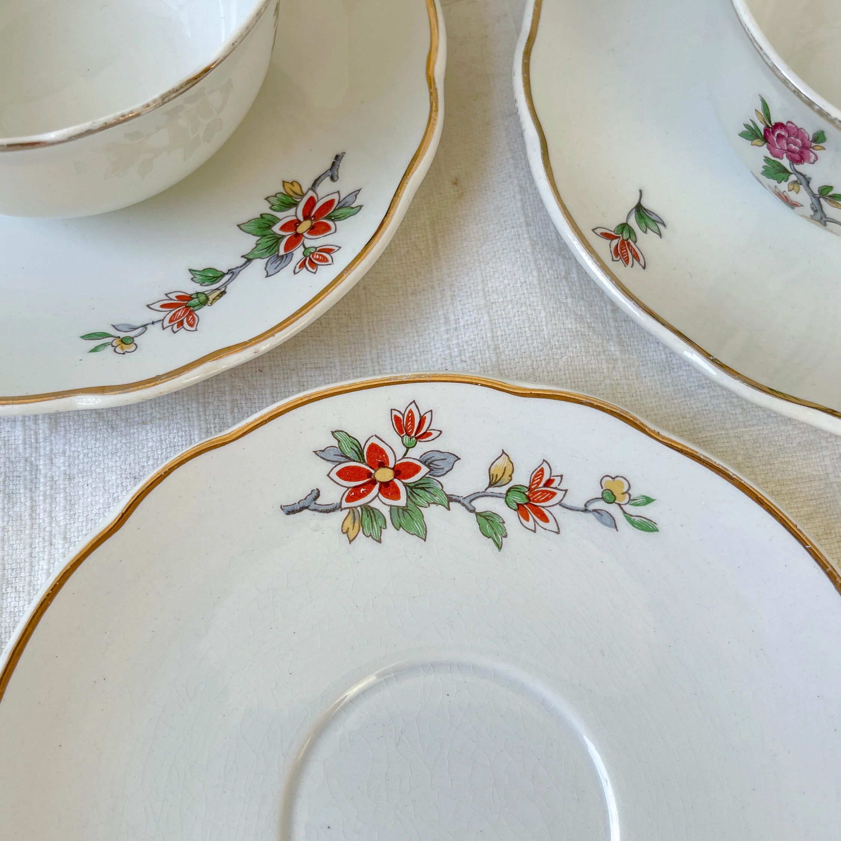 Service à thé vintage Digoin Sarreguemines – Modèle Corde – Motif Oiseau de Paradis