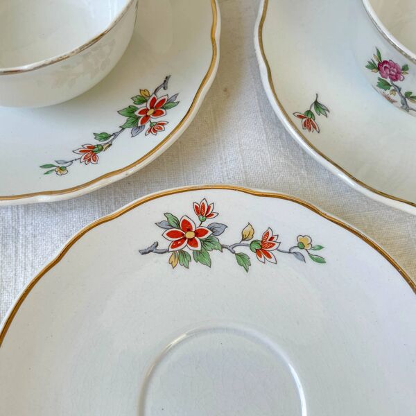 Service à thé vintage Digoin Sarreguemines – Modèle Corde – Motif Oiseau de Paradis