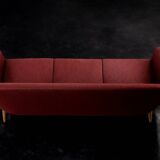 Vintage Mid-Century Scandinavian Modern 3-Seater Red Sofa