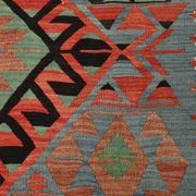 Kilim vintage anatolien tons bleu, vert et rouge géométrique, 160x317 Cm