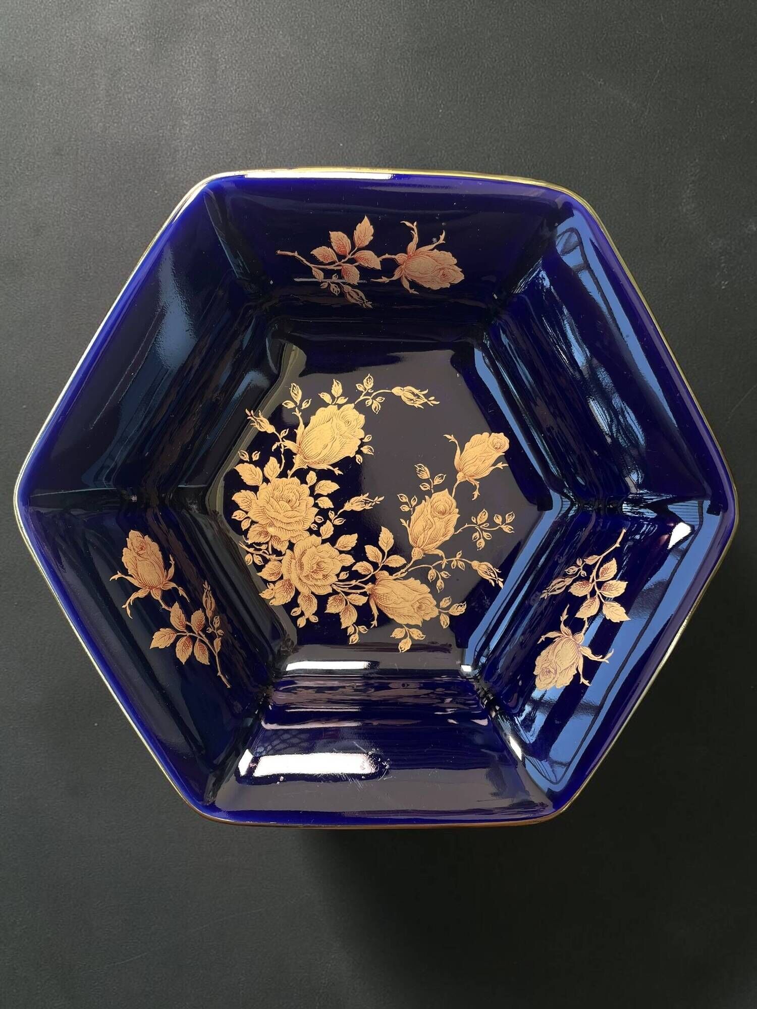 Vintage footed cup bareuther bavaria, cobalt and gold porcelain, 1st year.