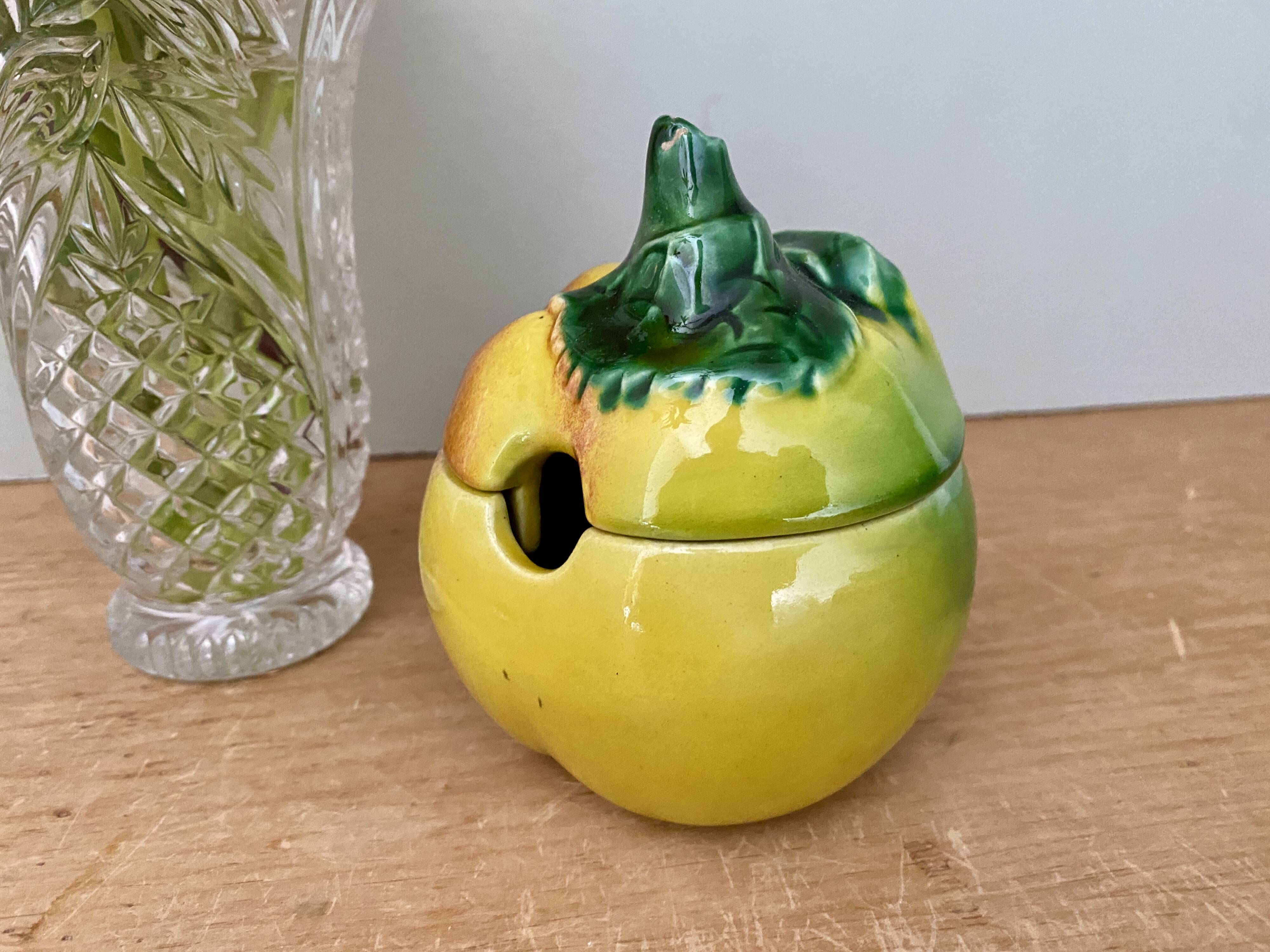 Mustard pot or jam pot in apple slip