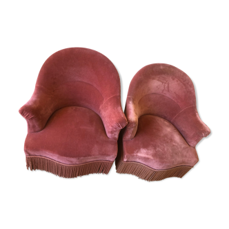 Pair of vintage pink velvet toad chair