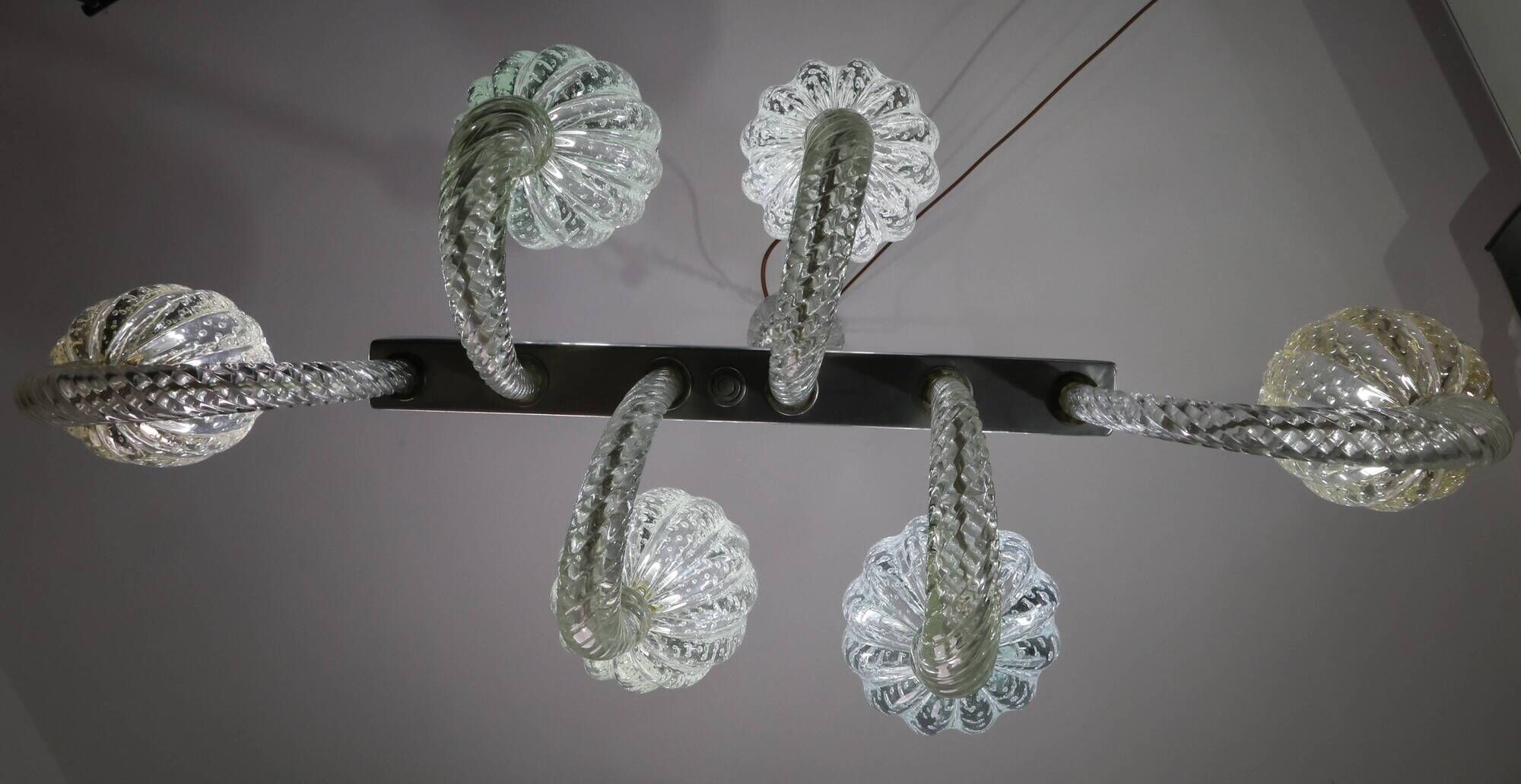 Amazing 6 Light BarovierArt Deco Chandelier, "Bullicante" Glass Murano, 194