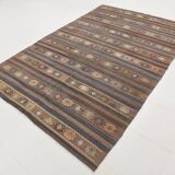 6x9 Brown Grenn Handmade Persian Kilim Rug, 187x286Cm