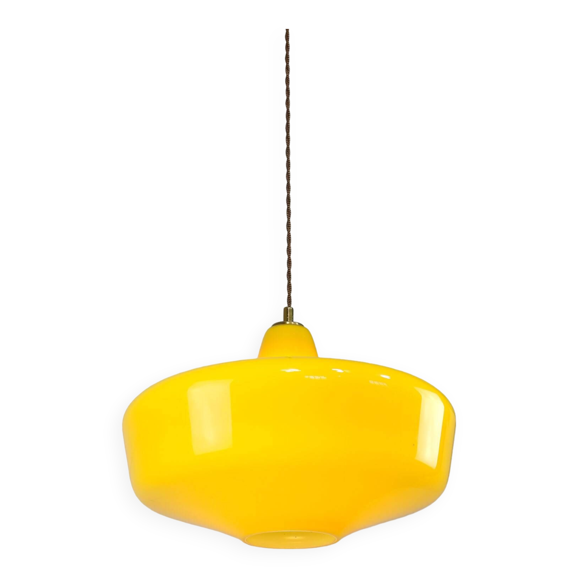 Mid-Century Italian Brass and Yellow Glass Pendant Lamp