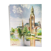 Huile sur toile Cathédrale en bord de rivière