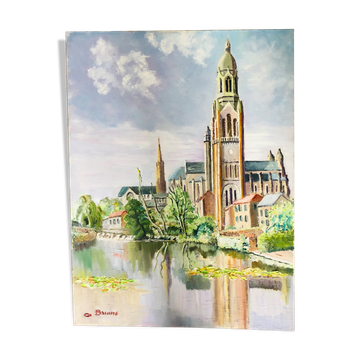 Oil on canvas - Cathedral by the river