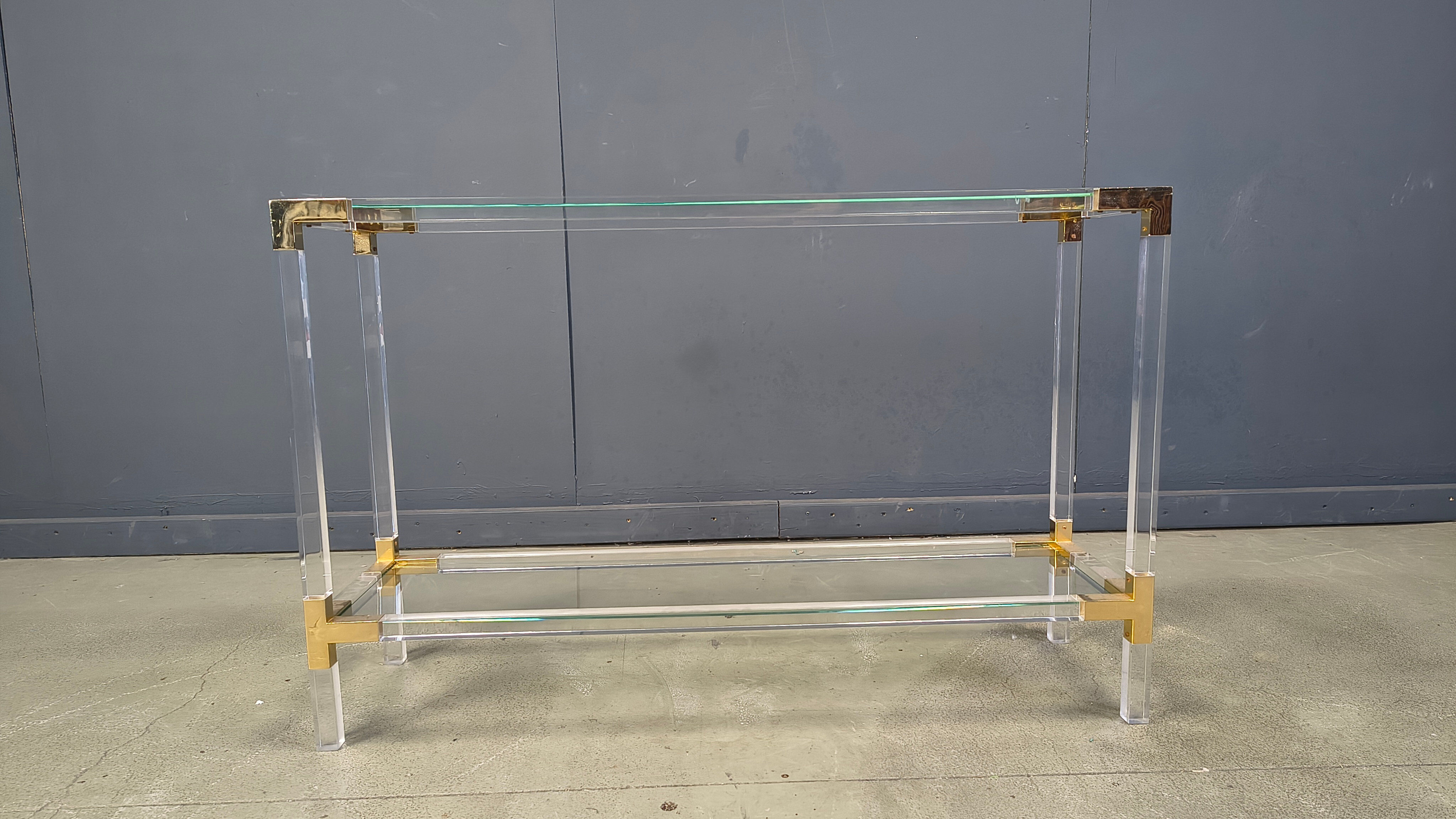 Brass and lucite console table, 1970s