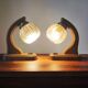 Pair of vintage 1970s mid-century Scandinavian lamps with amber globe.