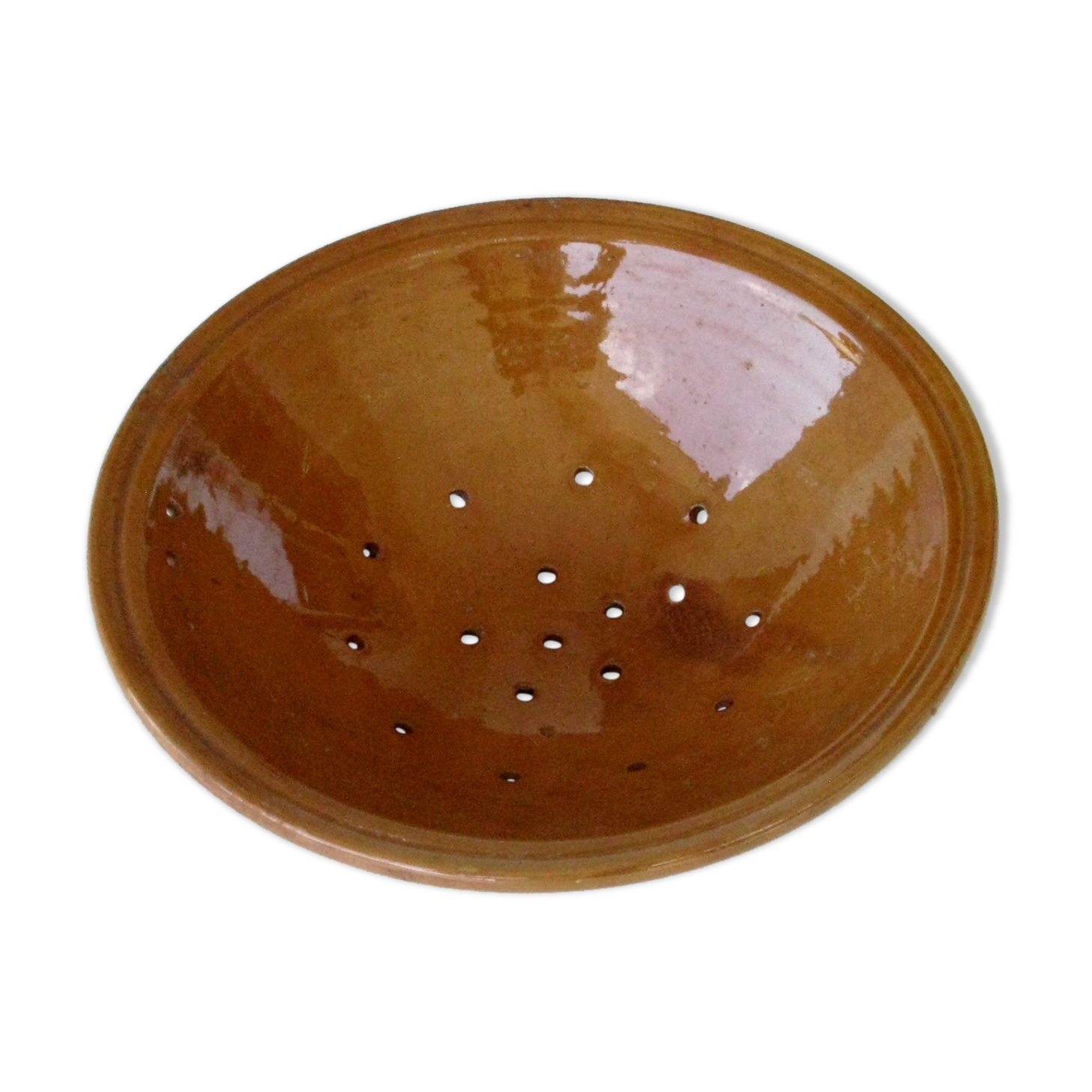 Old drainer dish faisselle in earthenware Varnishing brown