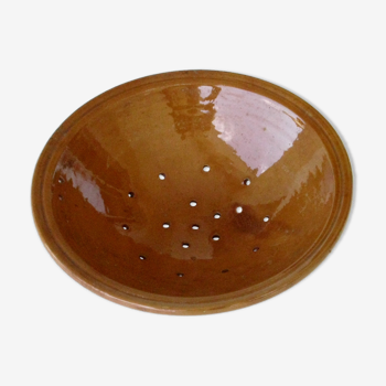 Old drainer dish faisselle in earthenware Varnishing brown