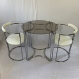 Chrome table and two modernist chairs